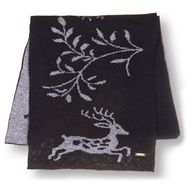 Black-grey FORST scarf with deer pattern