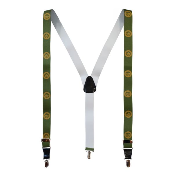 Green suspender with gold logo