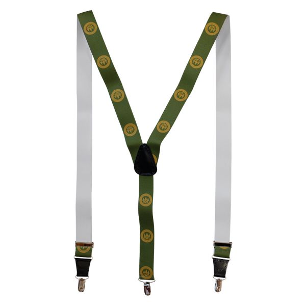 Green suspender with gold logo