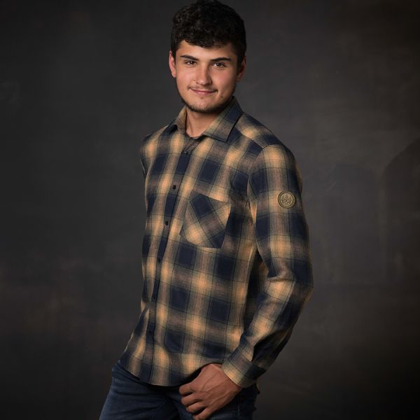Shirt man checked yellow/black/green